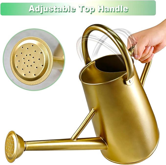 Watering Can for Outdoor&Indoor Plants，1.5 Gallon（5.7L） Metal Watering Can with with Removable Spout，Large Galvanized Steel Garden Flower Water Can Watering Pot with 2 Handles，Gold