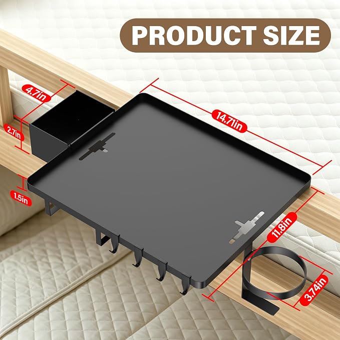 Bedside Shelf, Metal Shelf for Dorm Room Clip On Floating (Black) | College Dorm Room Essentials for Bunk Bed & Top Bunk, Space Saving Nightstand For Loft Beds With Removable Cup & Holder