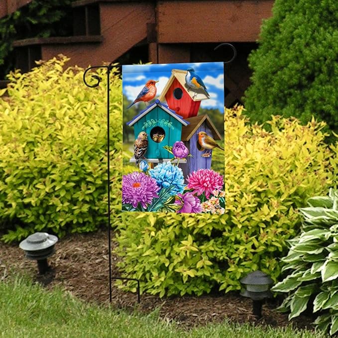 Colorful Birdhouses Spring Garden Flag 12.5 x 18 Briarwood Lane