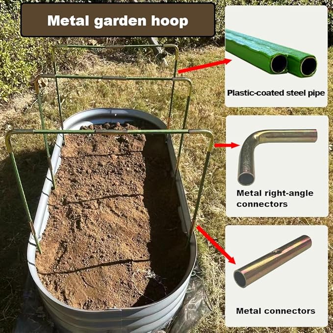 Metal Greenhouse Hoops Set for Raised Beds，21.2'' x 31.1'' Green Garden Hoops with Metal connectors,ABS Clip（Stainless Steel Spring） for Row Cover, DIY Grow Tunnel，5 Sets.