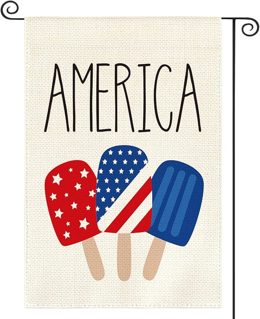 AVOIN colorlife American Stars and Stripes Popsicle Garden Flag Double Sided Outside, USA Patriotic 4th of July Independence Memorial Day Yard Outdoor Decoration 12.5 x 18 Inch
