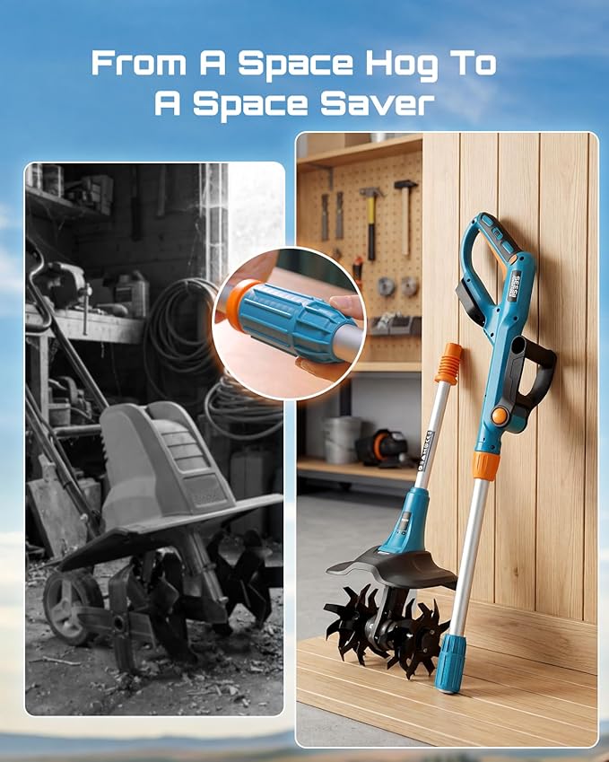 Cordless Tiller Cultivator for Gardening, 20V Electric Garden Rototillers with 2x4.0Ah Batteries, 9In Tilling Width,7In Depth, Adjustable Handle, Battery Powered Small Tiller for Soil/Cultivating/Lawn