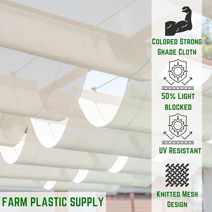 Farm Plastic Supply - White Shade Cloth - 50% - Mesh Fabric for Fence Privacy Screen, Garden Shade, Mesh Fence Screening, Shade Cloth Rolls, Wind Screen (6' x 20')