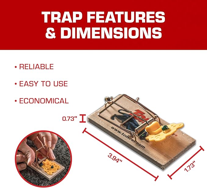 Tomcat Wooden Mouse Traps - Disposable Non-Chemical Mouse Trap for Homes, Garages and Basements, 4 Pack