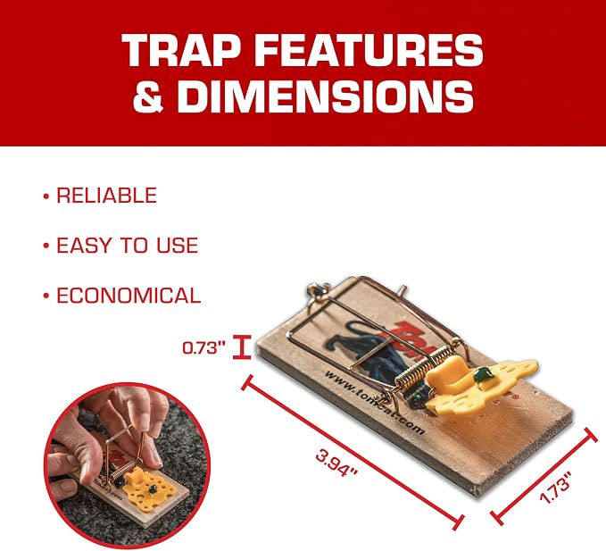 Tomcat Wooden Mouse Traps - Disposable Non-Chemical Mouse Trap for Homes,Garages and Basements,4 Count (Pack of 12)