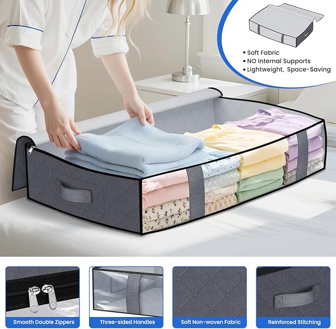TasticTotes 6 Pack Under Bed Storage Containers, 75L Blanket Storage Bags