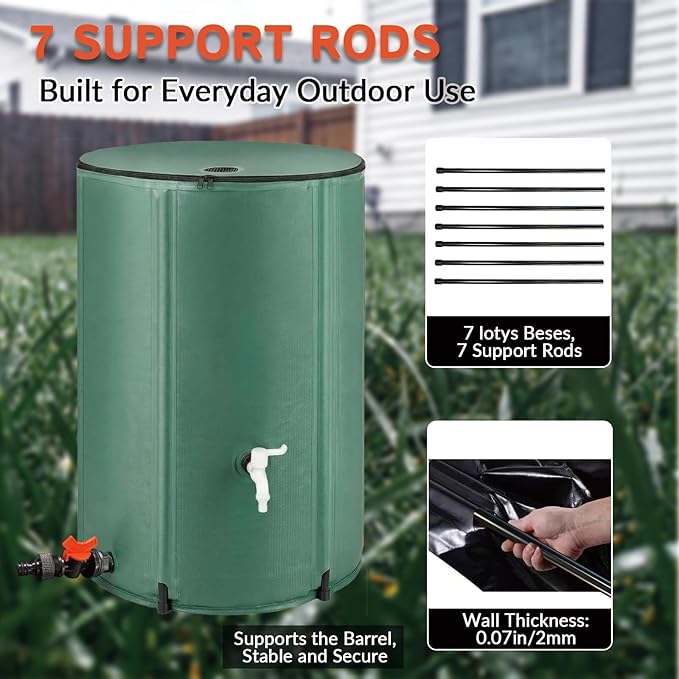 100 Gallon/380L Collapsible Rain Barrel,Foldable PVC Rain Barrel with Spigots,Top Mesh Cover and Overflow Valve,Designed to Collect Rainwater from Gutter Downspouts for Garden,Lawn,and Cleaning Floors