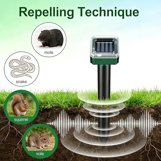 Mole Repellent 10 Packs Solar PoweredSnake Repellent Ultrasonic Vole Snake Repeller for Lawns and Yards Waterproof Outdoor Gopher Repeller Effective for Garden