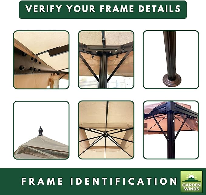 Garden Winds Reinforced RipLock 350 Replacement Canopy Top Cover Compatible with Erommy 12' x 12' Square Gazebo Models B088NCCWXF, HWG-027C - Beige