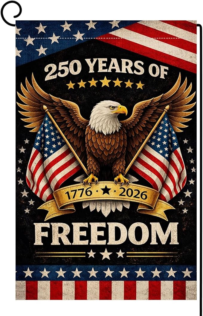 BLKWHT 250 Years America Garden Flag 12x18 Vertical Double Sided 1776-2026 USA 250th Anniversary Freedom Banner 4th of July Patriotic Outside Decorations Burlap Yard Flag BW865