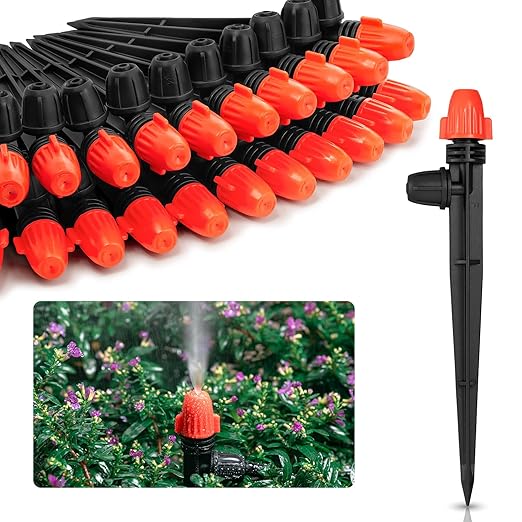 1/4" Drip Irrigation Emitters: 30 Pack Mist Drip Emitter with Lock Barbed Adjustable Drippers for 1/4 inch Tubing Drip Irrigation Parts for Garden Drip Irrigation System