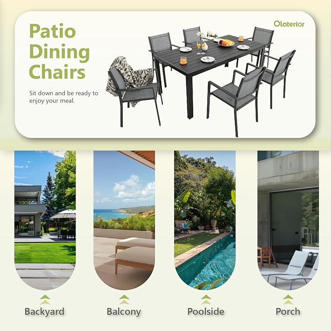 Patio Dining Chairs, All-Weather High-Resilience Textilene Outdoor Dining Chair Set of 2, Heavy-Duty Stackable Minimalist Outdoor Chairs with Armrest, Patio Chairs for Lawn Deck Pool, Grey