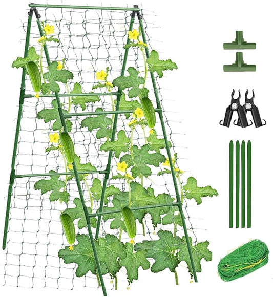 Garden Cucumber Trellis for Climbing Plants Outdoor, 47x16 inch A Frame Cucumber Trellis for Garden Raised Bed, Plant Support for Vegetable Vine Pea Bean, with Netting (Green, 47x16inch)