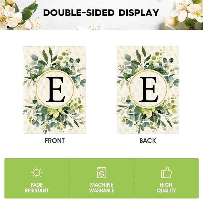 AVOIN colorlife Monogram Letter E Floral Garden Flag 12x18 Inch Double Sided Outside, Family Last Name Initial Yard Outdoor Decoration