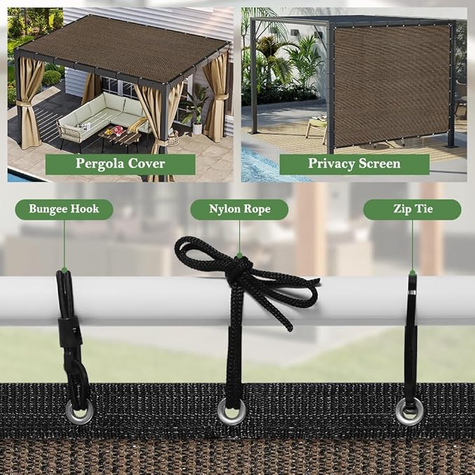 SEEYE 90% Sun Shade Cloth, 6 x 10 FT Durable Privacy Screen Shade Cover, Pergola Shade Cover with Grommets, UV Block Mesh Tarp for Plant Cover, Greenhouse, Patio, Chicken Coop, Balcony, Mocha