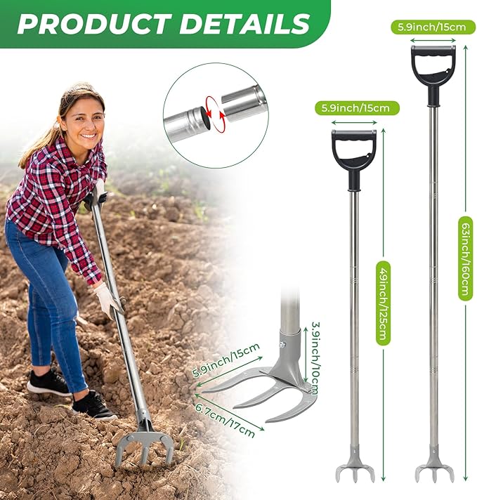 Professional Garden Hoe 63 Inch Long with Adjustable Long Handle - Heavy Duty Weeding & Cultivating Tool for Gardening, Lawn, and Yard Work