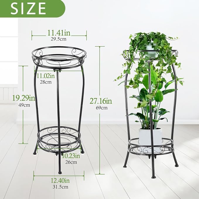 LOYAL TIGER Plant Stand Indoor Outdoor, 2 Pack, 2 Tier 27" Tall Metal Shelf