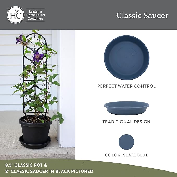 The HC Companies Flower Pot Saucers - Plastic Plant Saucer for Outdoors & Indoors - Traditional Design Plant Pot Trays for Water Drainage - Durable & Stylish Round Plant Tray (8-inch Slate Blue)