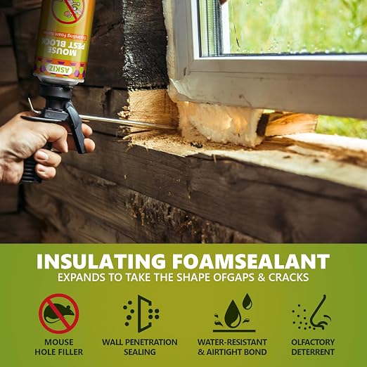 ASKIZ Rodent Block Spray Foam (12x16.9 oz) Mouse Hole Filler Barrier to Keep Mice from Entering the Home, Wall Gap Filler Expanding Foam Sealant Insulation, Keeps Insects & Rodents Away