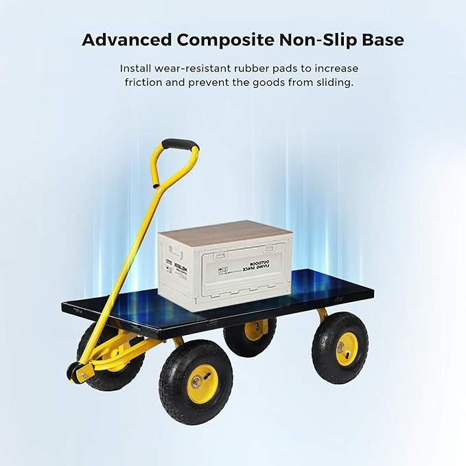 SUNNYFEEL 500 Lbs Capacity Heavy Duty Mesh Steel Garden Cart,Folding Utility Cart with Removable Side Nets, Non-Slip Rubber Base, Black & Yellow,Upgraded Version