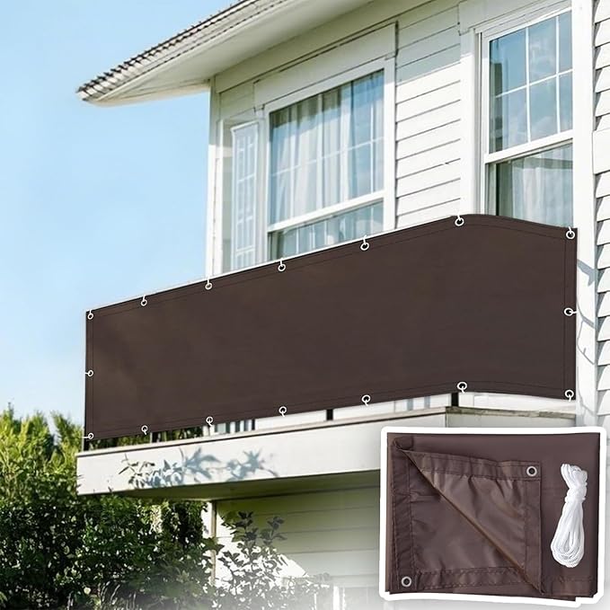 Waterproof Balcony Privacy Screen Fence Cover 3'3"x9'9" Sun Shade Sail Shade Cloth Decorative Fence Covering with Grommet for Deck Patio Backyard Porch Railing