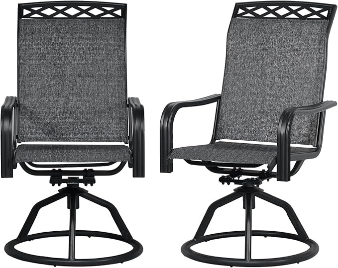 SHGJ&SOFT Patio Swivel Chairs, Waterproof Outdoor Dining Chairs with All-Weather Textilene Mesh for Deck, Garden, and Backyard (Patterned backrest-Grey, Set of 2)
