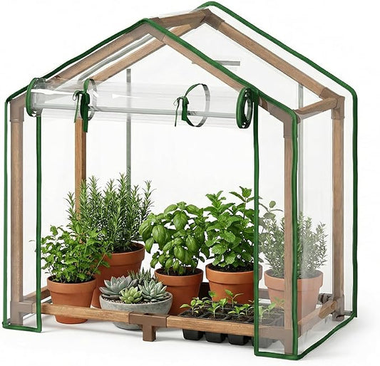 Leaf&Lull Mini Greenhouse Indoor Desktop with Zippered Doors & Roll-up Windows Elevated Bottom Portable Plant Hot House with Durable PE Cover Ventilation Window for Seed Starting&Plant Growth