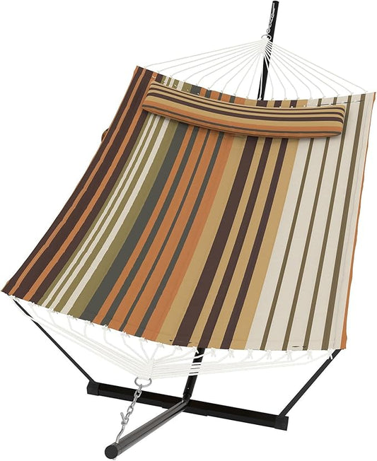 Garvee﻿ 2 Person Hammock with Stand for Outside, Double Hammock with Stand and Pillow, Max 450 Lbs Capacity with Balance Rope, Large Hammock for Outdoor Patio Backyard Poolside