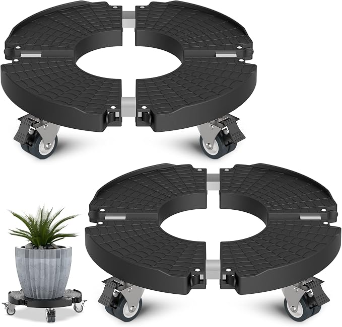 Goovilla Plant Stand with Wheels 440LBS Load,2Pack, Adjustable 15-22",Black | Heavy Duty Plant Caddy with Lockable Caster Wheels, Rolling Stand/Dolly/Roller for Indoor Outdoor Large Planter, Flower Pot