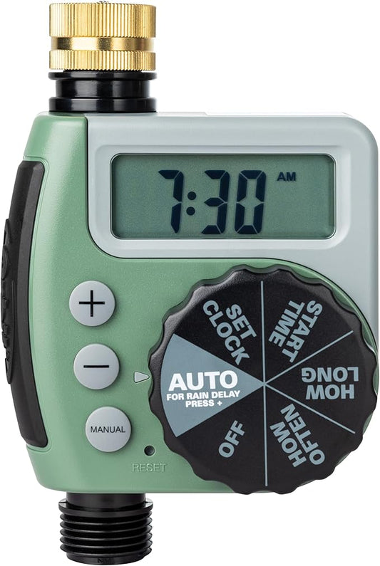 Orbit One Outlet Single-Dial Hose Faucet Timer - Easy Programmable - for Garden Watering System - LCD Hose Timer with Adjustable Watering Schedule - 62056