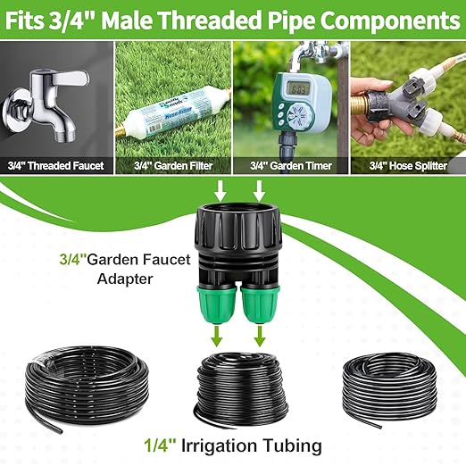 RedChili 8 Pcs 3/4" Garden Hose Adapter to 1/4" Drip Irrigation Tubing Fittings, 3/4 Inch FHT to 1/4 Inch 2 Way Drip Tube Barbed Locked Nut Connectors Female Faucet to 1/4" Water Line Adapters