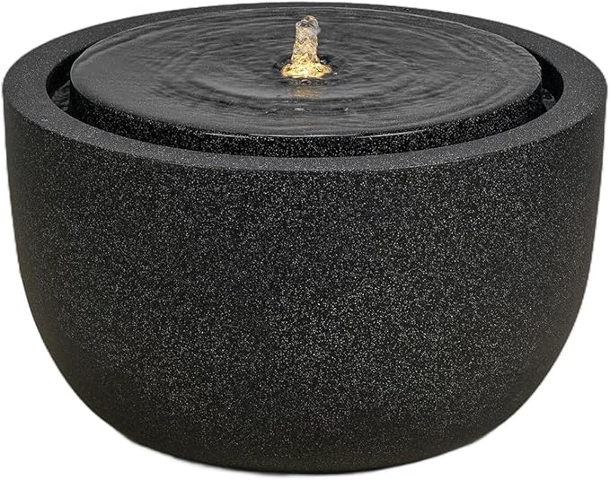 12.60” H Outdoor Water Fountain Made with Eco-Friendly Recyclable Materials, Polyethylene Round Bubbler Water Fountain Outdoor, Garden Decor with LED Light for Patio, Porch, Backyard (12.60")