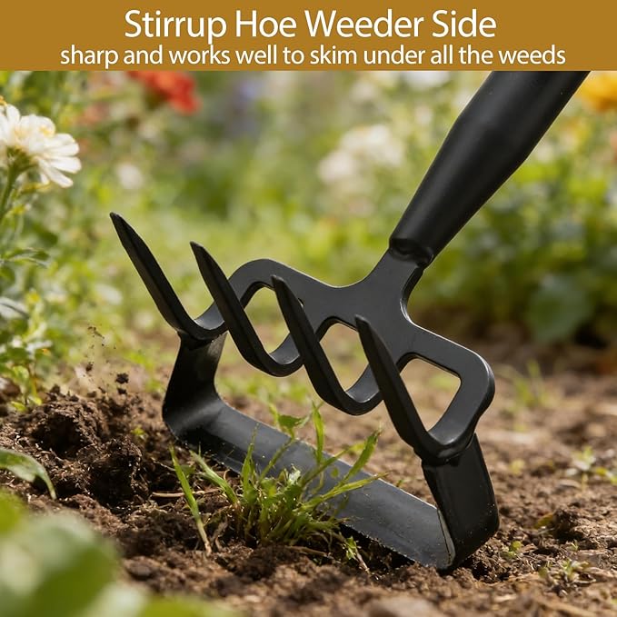 Garden Hoe and Cultivator Heavy Duty, Scuffle Loop Action Weeding Tool with Long Handle 30-60 Inch, Metal Weeder Scraper Stirrup Hoe Rake