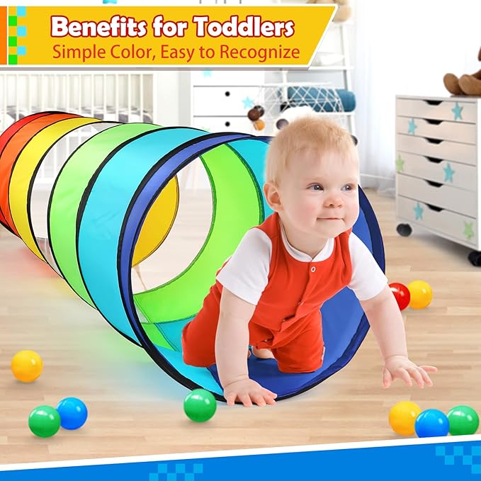 PigPigPen Kids Tunnel for Toddlers,Pop Up Play Tunnel Tent for Babies or Dogs, Indoor & Outdoor Toys for Kids Backyard Playset (Rainbow Play Tent)