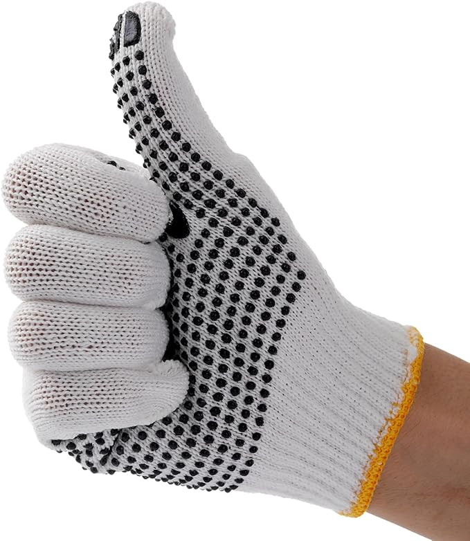 COOHORN 12Pairs Grip Safety Work Gloves Anti-slip Dots Bulk Gloves Moist Cotton Knit Gloves for Garage Warehouse Construction