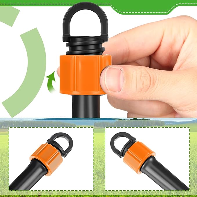 Tujoe 50 Pcs 5/8" Drip Irrigation Tubing End Cap Plugs with Loop Orange Leak Proof Barbed Locking Fittings Compatible with Most 16-17 mm Drip Tube for Garden Agriculture Sprinkler System