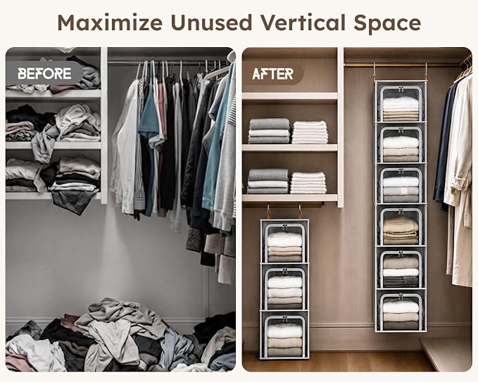 Homsorout 6-Tier Modular Hanging Closet Organizer Shelves, Grey