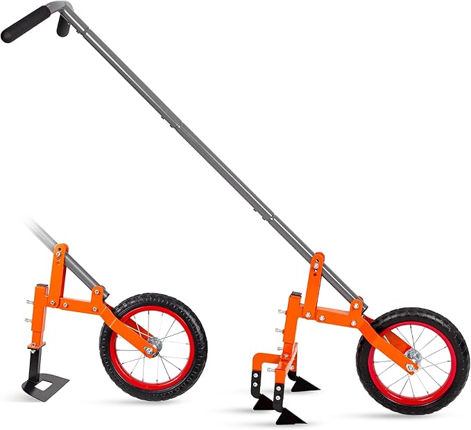 Walensee 2-in-1 Manual Wheel Hoe Garden Cultivator, Push Plow with Adjustable Long Handle 51.9–64.9 in, Dual Tools for Soil Loosening & Weeding, Heavy Duty Steel Frame, Lawn & Garden Tiller
