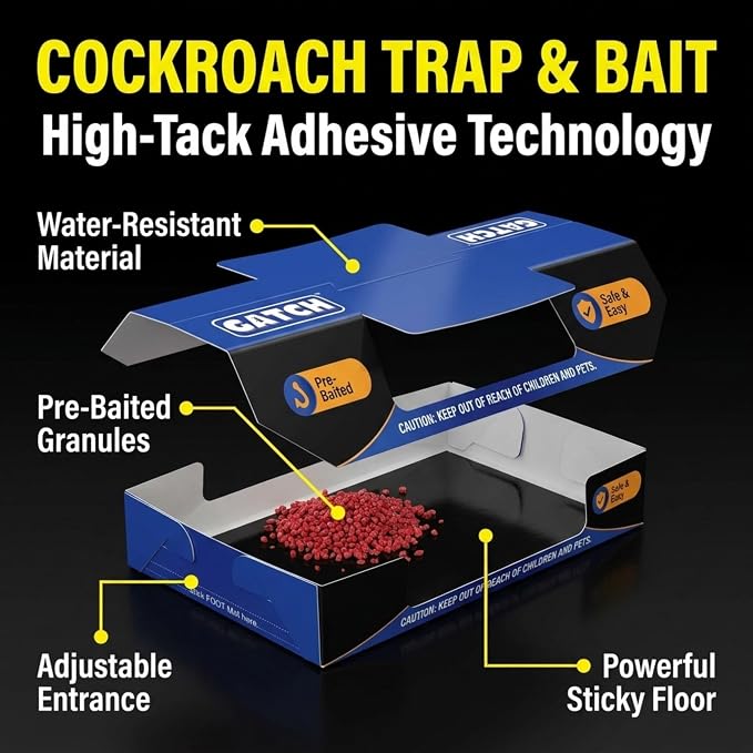 GATCH Roach Traps Indoor (24 Pack), Sticky Baited Cockroach Traps, Roach Killer Indoor Infestation, Adhesvie Glue Traps for Roaches, Insects, Home Bug Ant Spider Cricket, Child & Pet Friendly