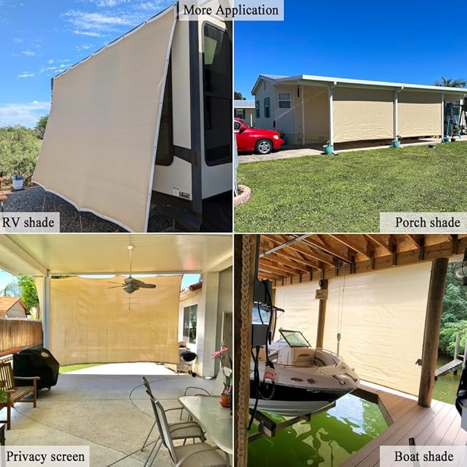 90% Sun Shade Cloth, 12x24 FT Pergola Shade Patio Cover, UV-Resistant, Breathable Sunshade Screen Fabric for Outdoor, Camping, RV, Garden, Deck, Porch, Backyard (Beige)