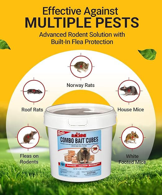 Kaput Adios Combo Bait Cubes – Dual-Action Rodenticide + Insecticide Rat Bait Blocks for Rats, Mice & Fleas, 4 lbs