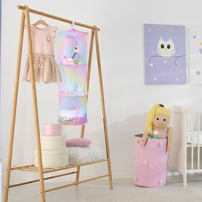Basumee Hanging Stuffed Animals Storage, 2 Pack Mesh Plush Storage, 3-Tier