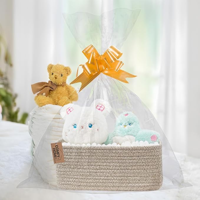 COMFY-HOMI 13" x 8.5" x 5.1" Storage Baskets for Organizing | Cotton Rope Woven Basket | Toy Storage Bin Box | Basket for Shelves, Closet Organizer Bin, Decorative Closet Shelf, 3 Pack