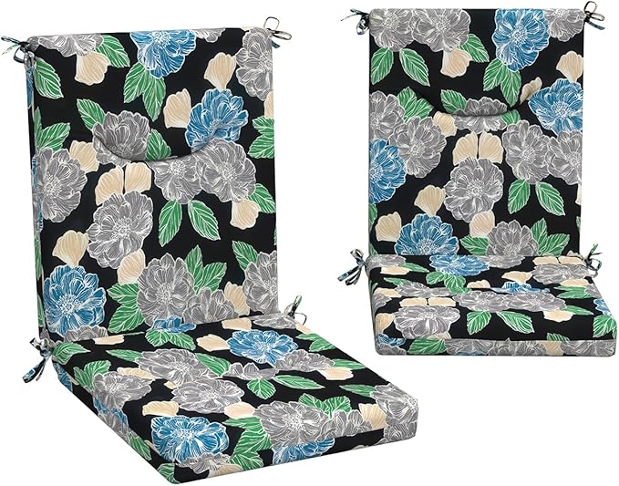 DYTXIII Outdoor High Back Chair Cushions Set of 2, 44x20 in Water Repellent Patio Seat Cushions with Elastic Sponge, All Weather Cushions for Rocking, Dining Chairs, Patio Furniture - Peony Garden