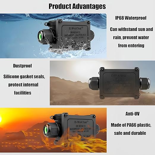 IP68 Waterproof Junction Box Outdoor, 2 Way Electrical Enclosure with Terminal Block, 2 Port Outdoor Cable Connector for Landscape/Garden/Holiday Lights (Halloween Christmas)