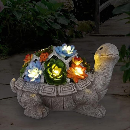 Nacome Solar Garden Outdoor Statues Turtle with Succulent and 7 LED Lights - Lawn Decor Statue for Patio, Balcony, Yard Ornament for Mom Grandma Women