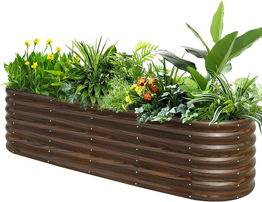 SnugNiture 96" Lx24 Wx22 H Raised Garden Bed Kit, 22" Tall Outdoor Metal Raised Planter Box for Planting Plants Vegetables Flowers Fruits, Brown