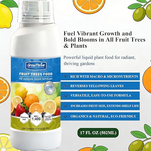 Organic Fruit Tree Fertilizer, Microbial Probiotic Plant Nutrient 17oz (502ml) – Natural Bio-Fermented Liquid Plant Food for Citrus, Lemon, Blueberry, Strawberry & Olive Tree, with Measuring Cup
