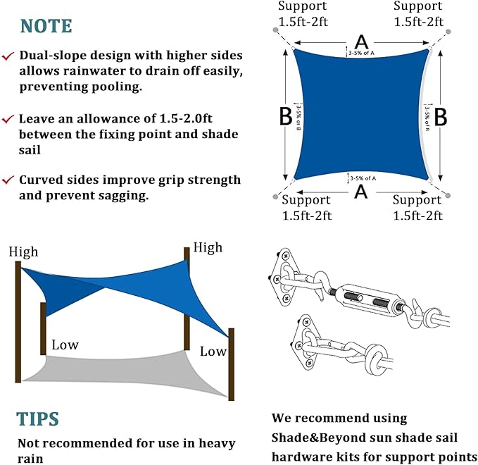 Shade&Beyond 20'x26' Sun Shade Sails Curved Canopy Rectangular Blue 185GSM Shade Sail Permeable for Patio Deck Yard Backyard, (We Make Custom Size)