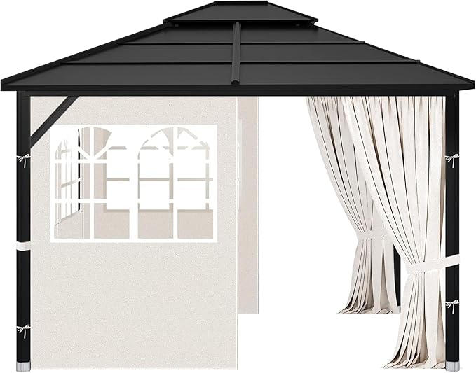 Gazebo Privacy Curtains 10' x 12' with PVC Windows, 4-Panels Side Wall with Zipper Universal Replacement for Patio, Outdoor Canopy, Garden and Backyard, Beige